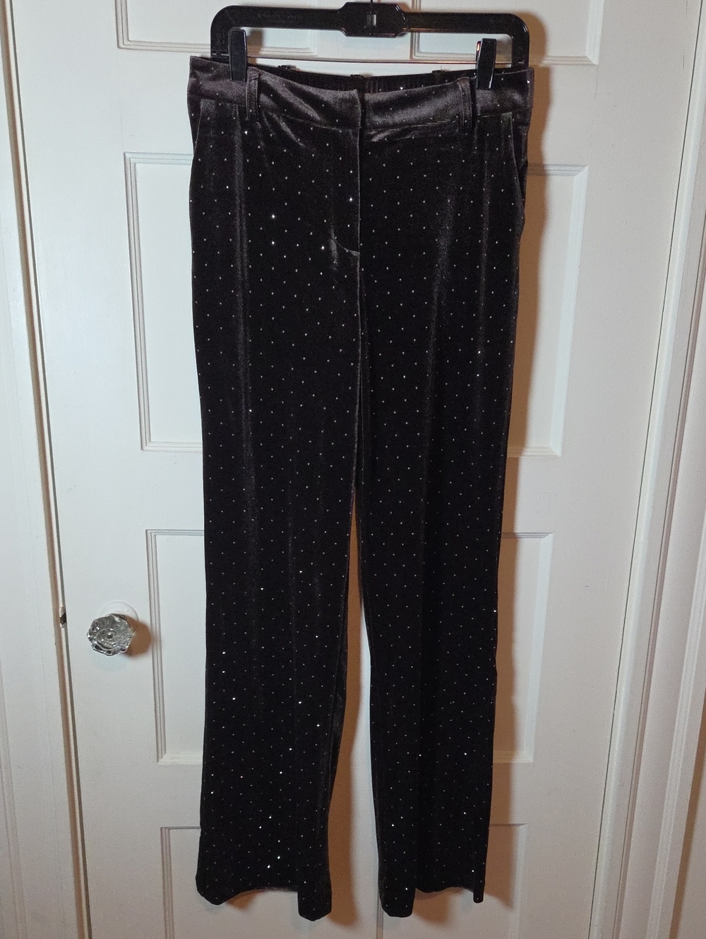 Skies Are Blue Wide-Leg Studded Velvet Pants In Chocolate Brown Size Medium